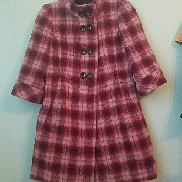 Wool coat red, grey and ivory - Picture 1 of 3